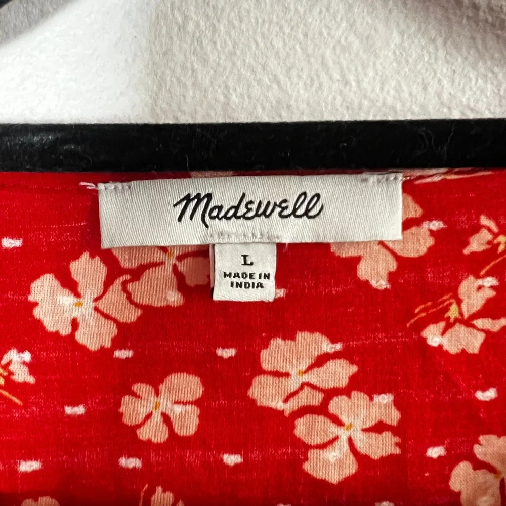 Madewell‎ Floral Peplum Top Womens Large 100% Cotton Red Puff Sleeve